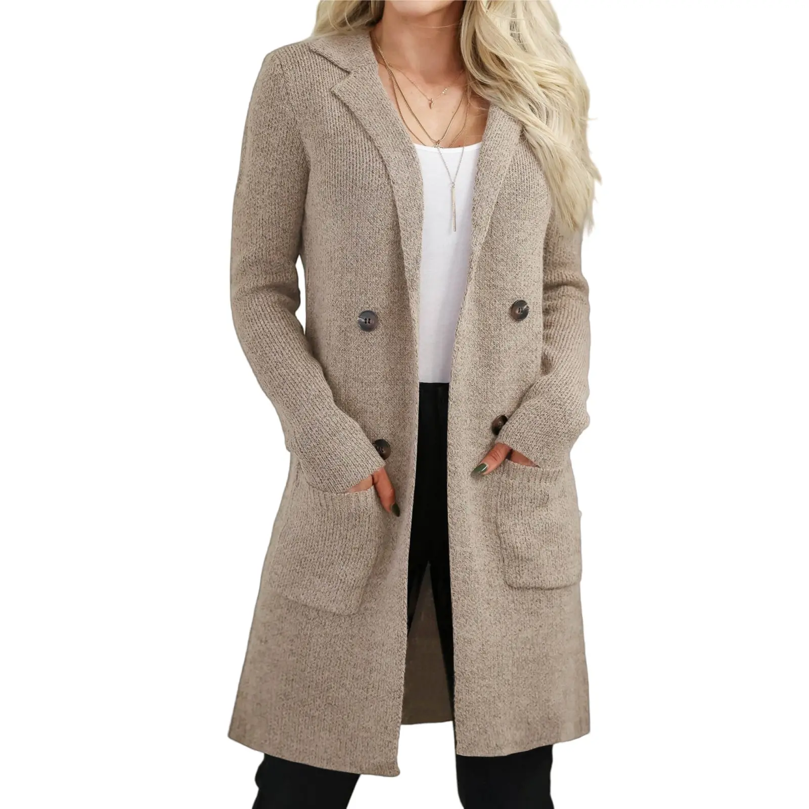 VIMPUNEC Womens Long Cardigan Sweater Open Front Soft Knit Coatigan with Pockets Loose Fit Lightweight Breathable Fall Outerwear for Office Travel and Daily Wear