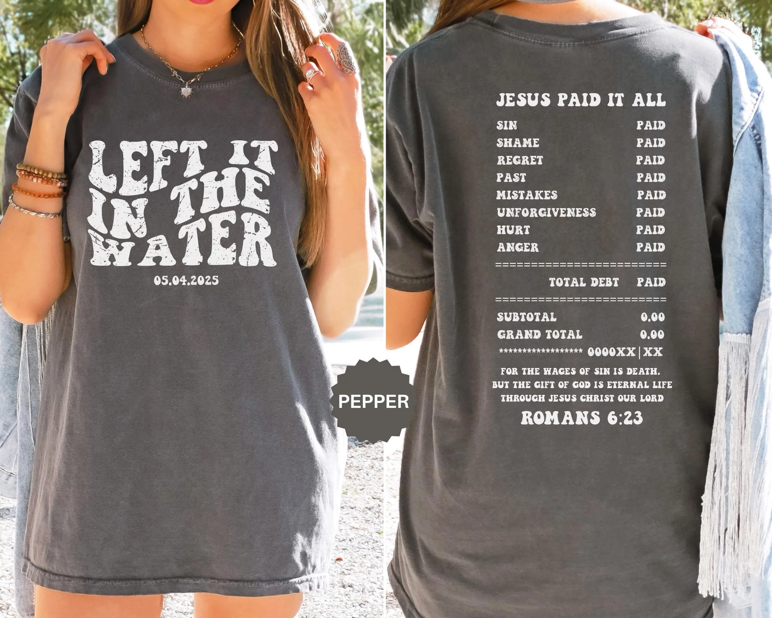 Personalized Baptism Gift Shirt - Left It In The Water Christian Tee for Adults & Teens | Religious Apparel for New Believers Cotton Everyday Soft Top