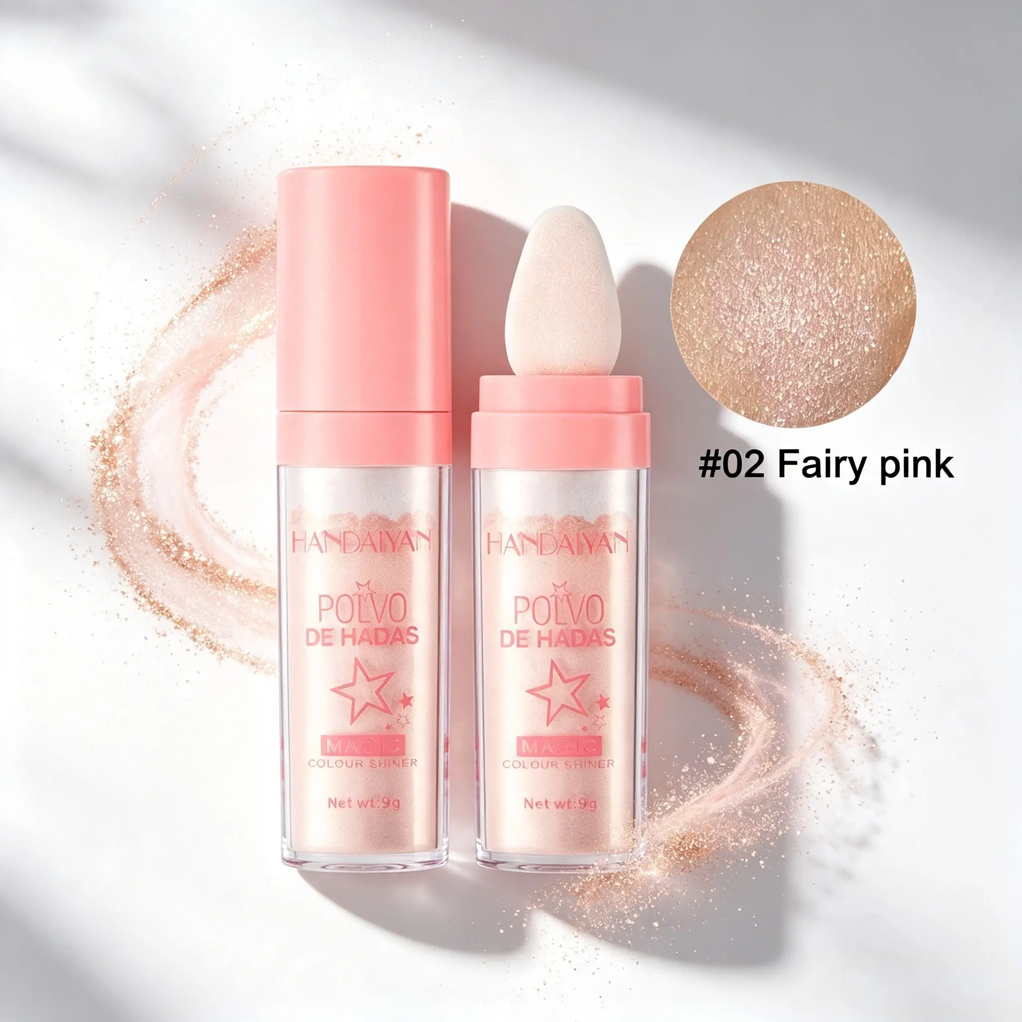 Full Body Pearlescent Fairy Dust Highlighter, Sparkly Glitter for Eyes Lips Hair Skin, Long Wear Light Non-Greasy Glow Makeup, Summer Festival & Party Essential  ,     pearly highlighter  ,        highlighting powder   Sponge   with