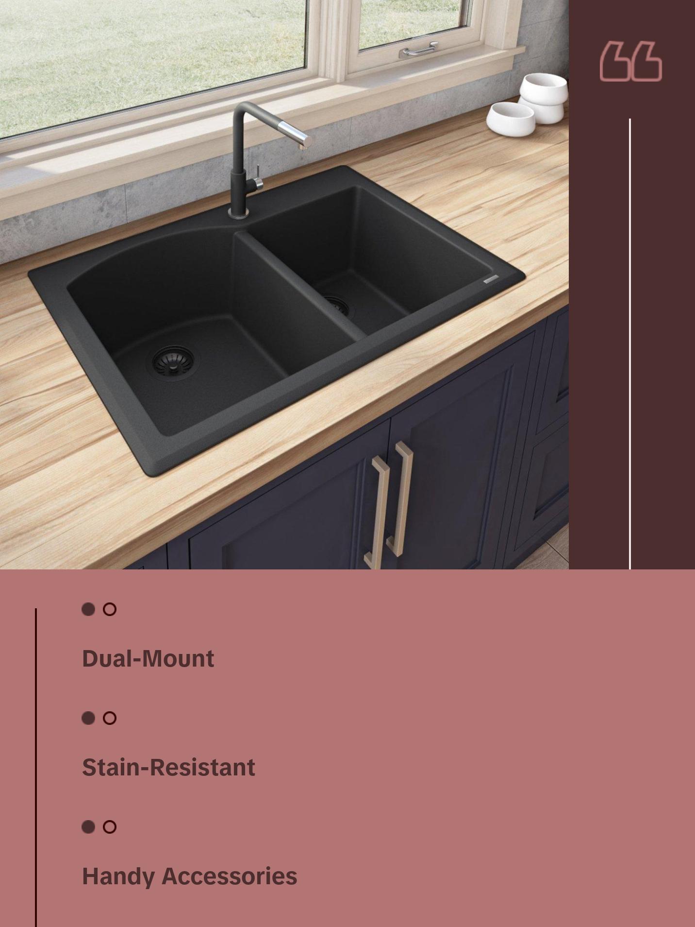 33 x 22 inch Dual-Mount Granite Composite Double Bowl Kitchen Sink