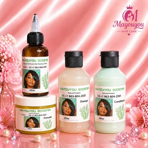 Mayouyou 4-Piece Hair Care Booster Kit - 2 oz Hair Oil, 4 oz Pomade, Shampoo, Conditioner Moisture Moisturizing