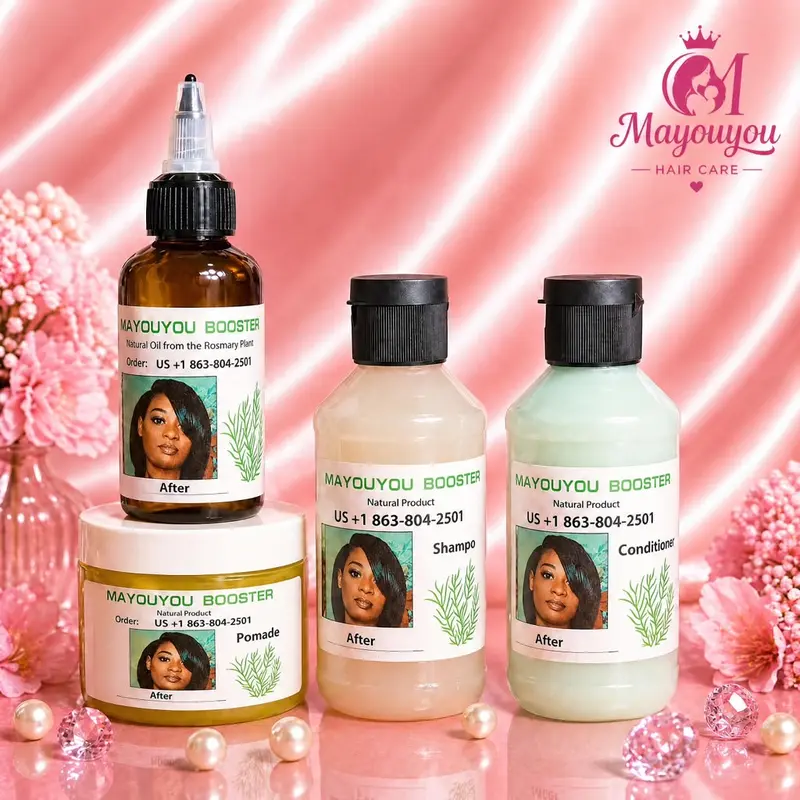 Mayouyou 4-Piece Hair Care Booster Kit - 2 oz Hair Oil, 4 oz Pomade, Shampoo, Conditioner Moisture Moisturizing