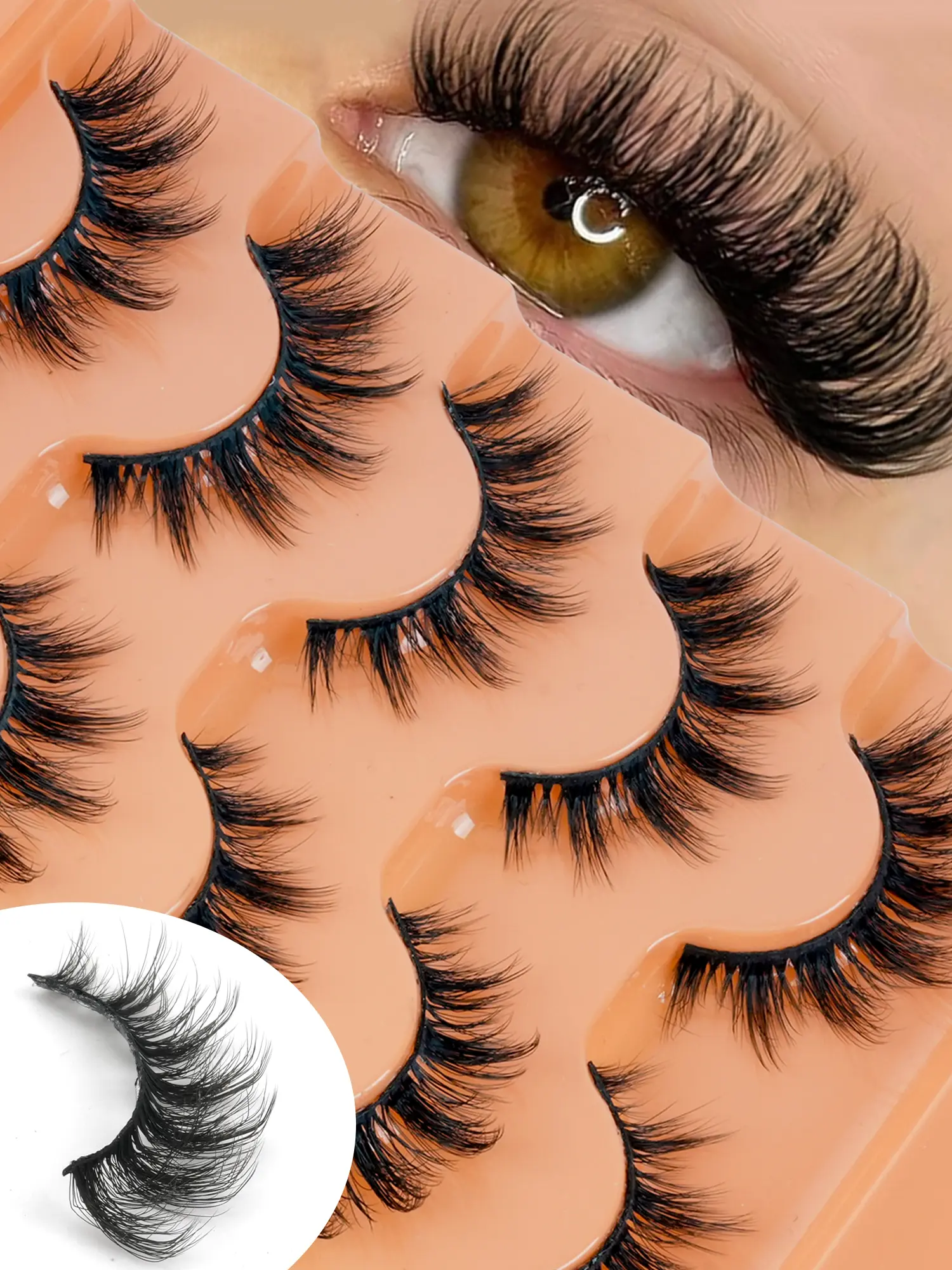 5 Pairs Of 3D Mink Fur False Eyelashes, Thick False Eyelashes, Stage-style Dramatic False Eyelashes, Full False Eyelashes, Artificial Mink Fur False Eyelashes, Thickened False Eyelashes, Curled False Eyelashes, Portable False Eyelashes.