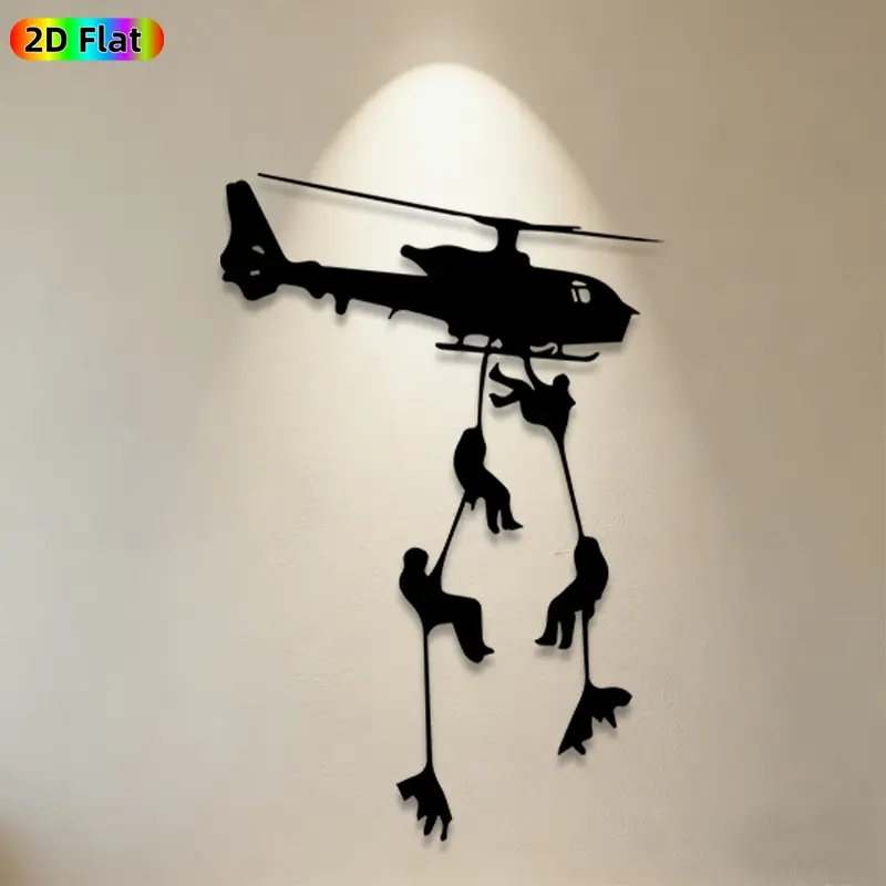 1pc Helicopter & Climbers Metal Wall Art, Dynamic Statue Mural, Decoration, Modern Minimalist Design, Ideal Gift for Fathers Day, Veterans Day, Adventure Decor Enthusiasts, Perfect for Garage Wall & Backyard Fence