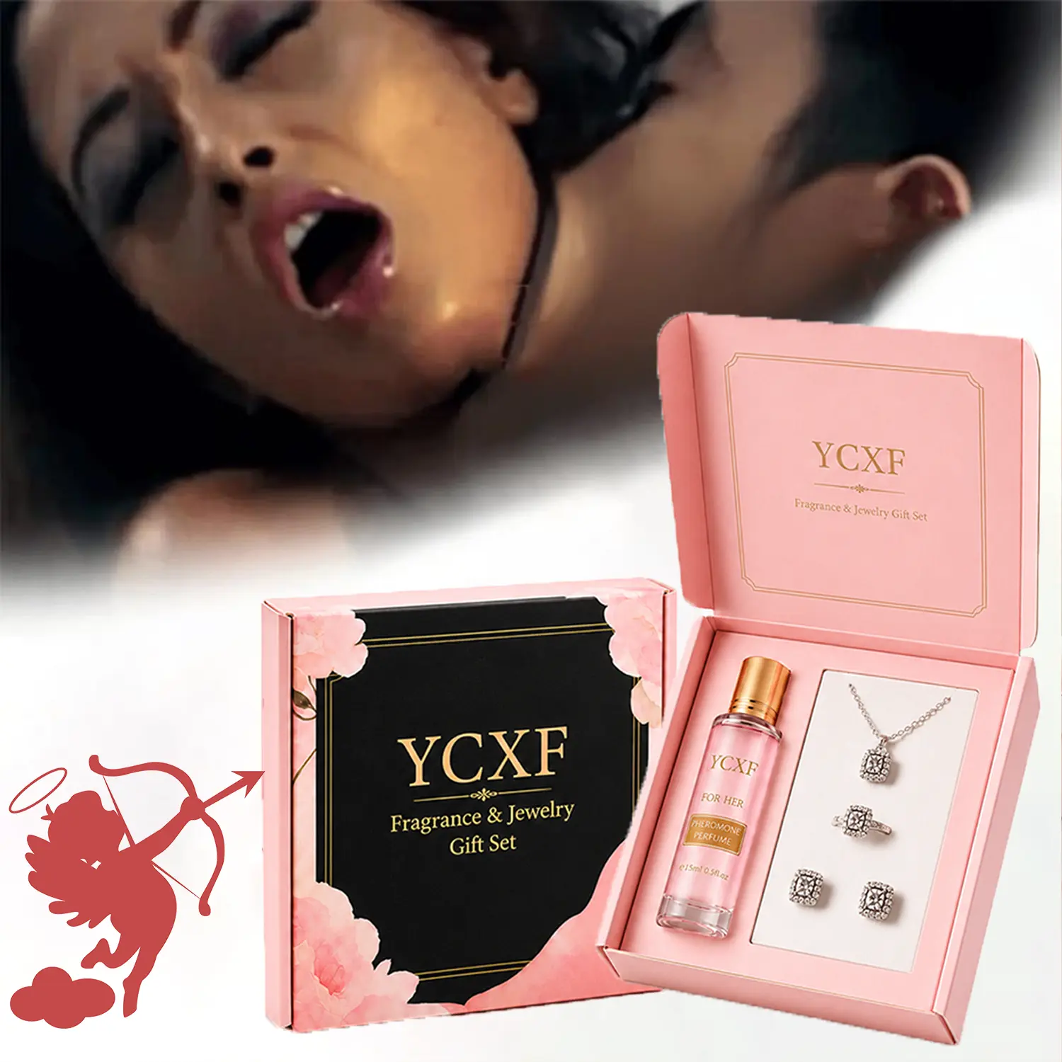 Women's Pheromones Perfume & Jewelry 5-Item Gift Set - 0.51oz Long-Lasting Alcohol-Based Vanilla Roll-On, Necklace, Ring, Stud Earrings - Portable with Romantic Touch for Valentine's/Birthday Occasions, Pheromones Perfume Women, Five Items