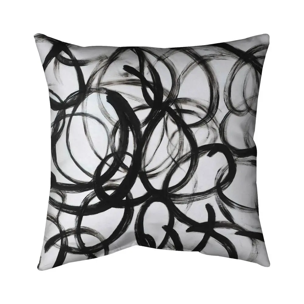 360 Stand 18x18 in. Modern Abstract Curly Lines Black Poly Twill Throw Pillow, Easy Care Home Decor Textile Soft Furnishing, Black-And-White Standard Pillows, Decorated Standard Pillows