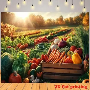 1pc Autumn Vegetable Harvest 2D Flat Printing Backdrop Banner - Vibrant Polyester Photo Booth Prop for Home, Studio, Garden Events & Holiday Decorations, Perfect for Birthday Parties & Seasonal C