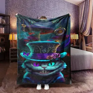 Fancy Cheshire Cat Secret Land Whimsical Magical Flannel Printed Blanket, Soft Comfortable Fabric, Perfect Gift for Boys Girls Men Women, Home Decor & Warmth