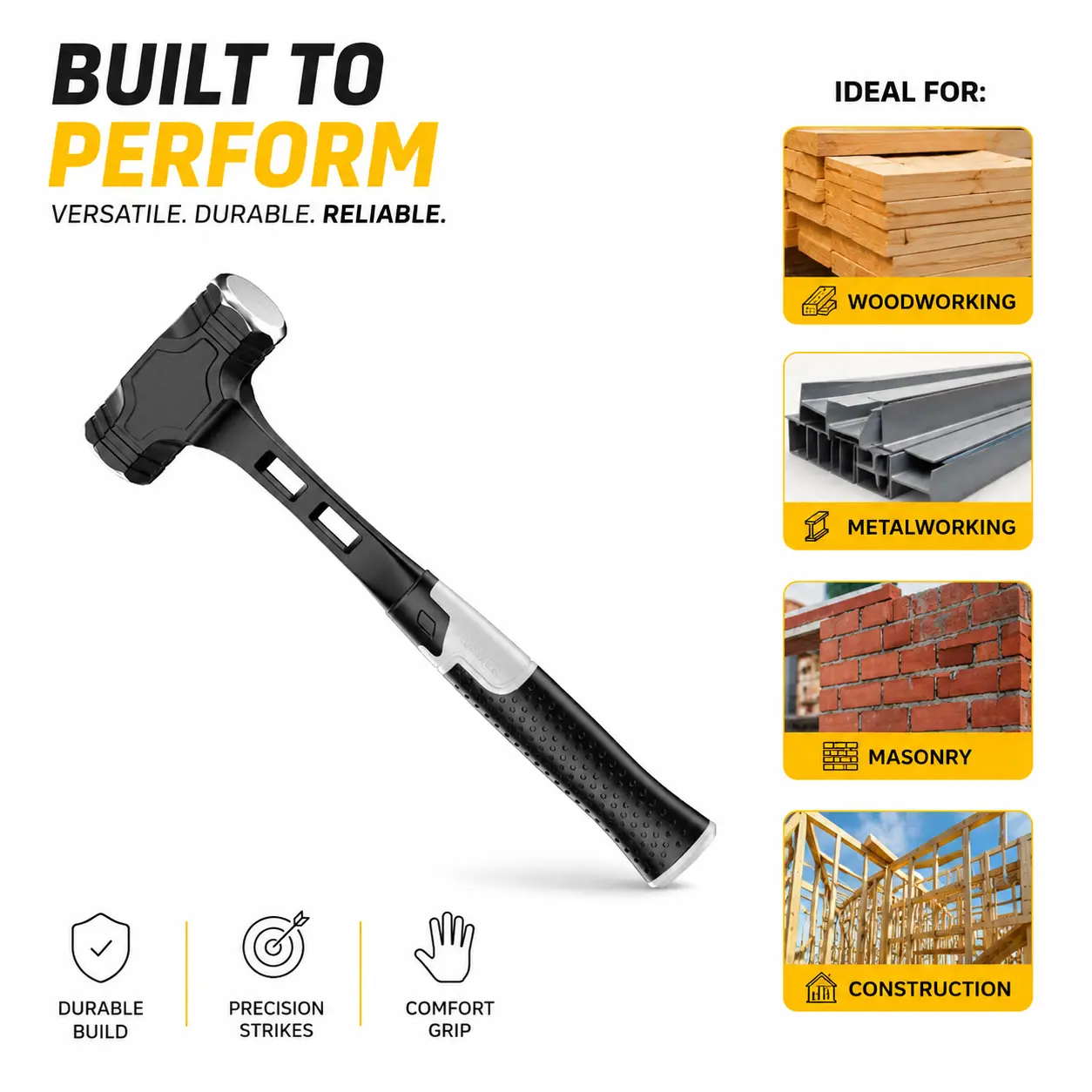 Heavy-Duty 1-Piece Octagonal Hammer, Durable Multi-Use Hand Tool for Masonry Demolition and Home Applications