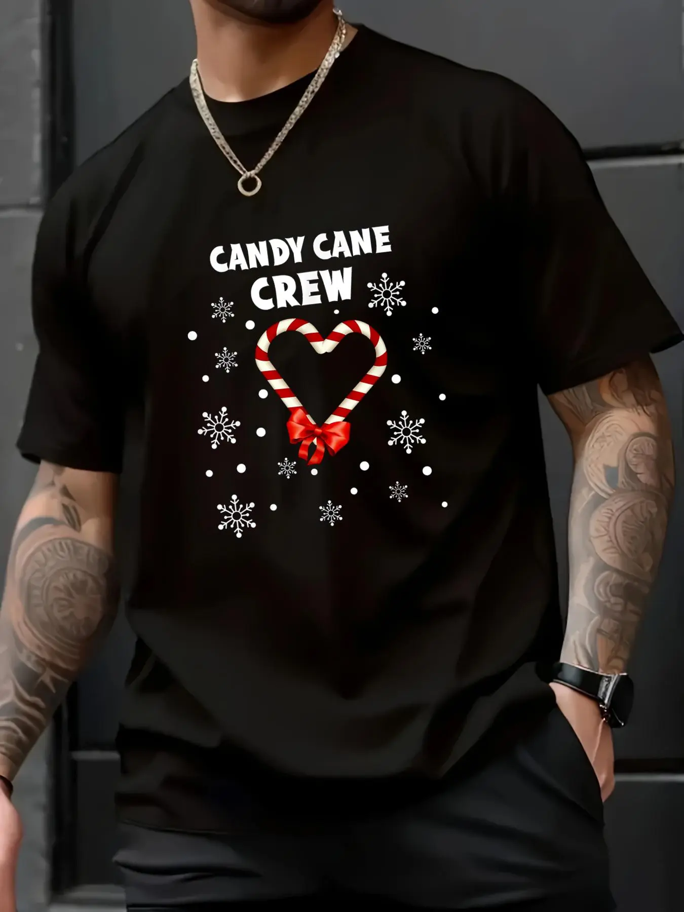 100% Cotton Unisex Candy Cane Crew Tshirt Sweets Candy Canes Shirt for Kids T-Shirt,spring/autumn Christmas snowflake fun pattern men's T-shirt