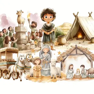 90-123pcs Biblical Scense, Nativity Religious Scene Themed Sticker with Animals, Angel, Birds Patterns, Suitble for Gift Decor, Bottle Stickers, Album Decor, Paper Craft, Adventrue Booking Decor.