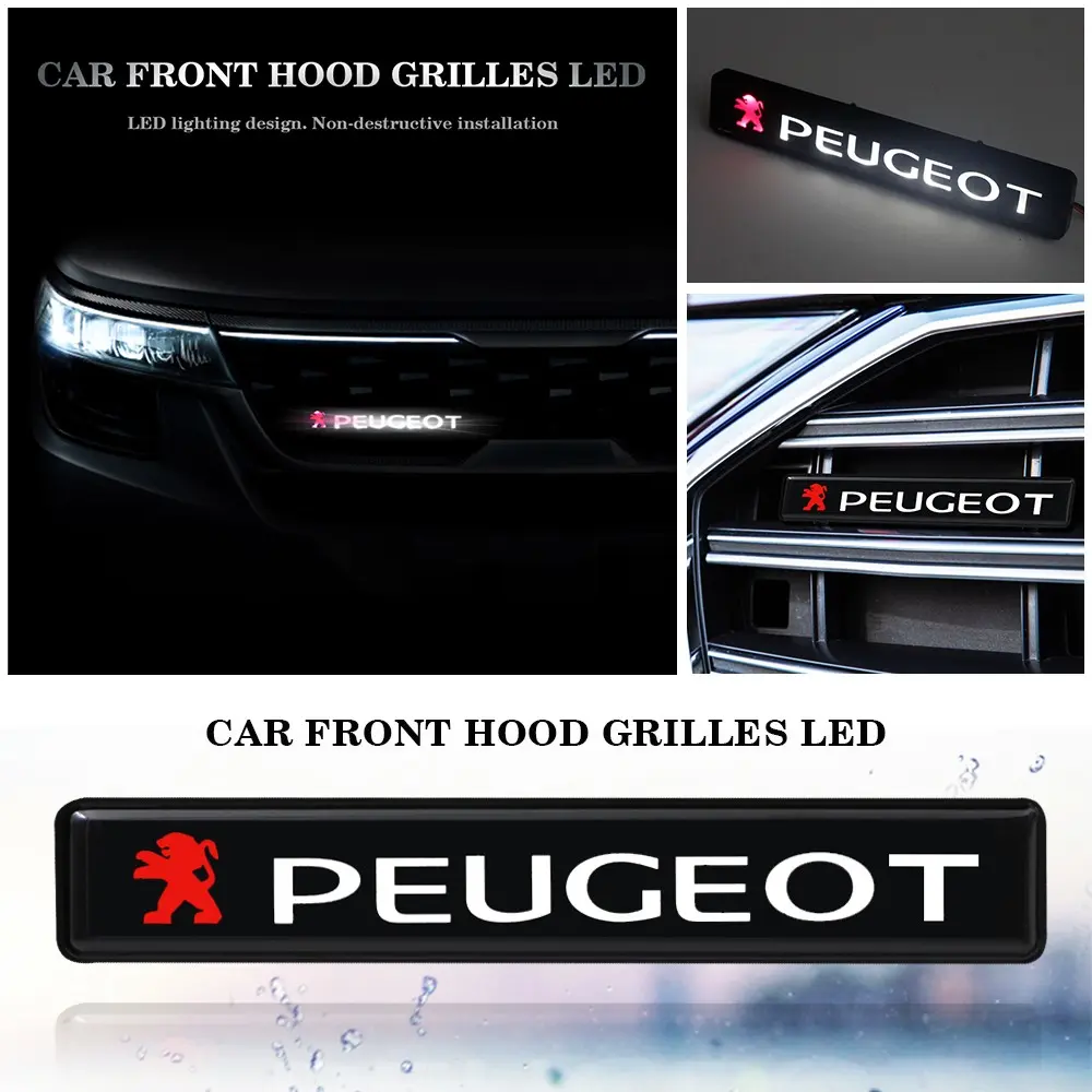 Peugeot Car Front Grille LED Emblem Light, Waterproof Sunproof Grill Lamp, Custom Style Modification, Fits 208 308 508 Rcz Models
