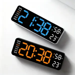 Auto Dimming 9.5" Digital Wall Clock with Auto DST, 12/24H Switch & °C/°F, Temperature Humidity Display, Large LED Numbers, Dual Alarm with Snooze, Perfect for Basement, Workshop, RV, Areas with Fluctuating Power & Seasonal Time Changes