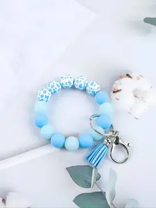 Night Glow Fun Beaded Keychain, Leopard Print Beads with Fluorescent Beads, Hand Circle Design, Hangs Bag Keys, Fashionable Gift