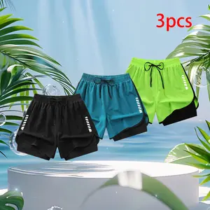 Women’s summer 3-piece quick-dry sports shorts set, cool and breathable hot pants with a faux two-piece design to prevent exposure, suitable for fitness, yoga, and running