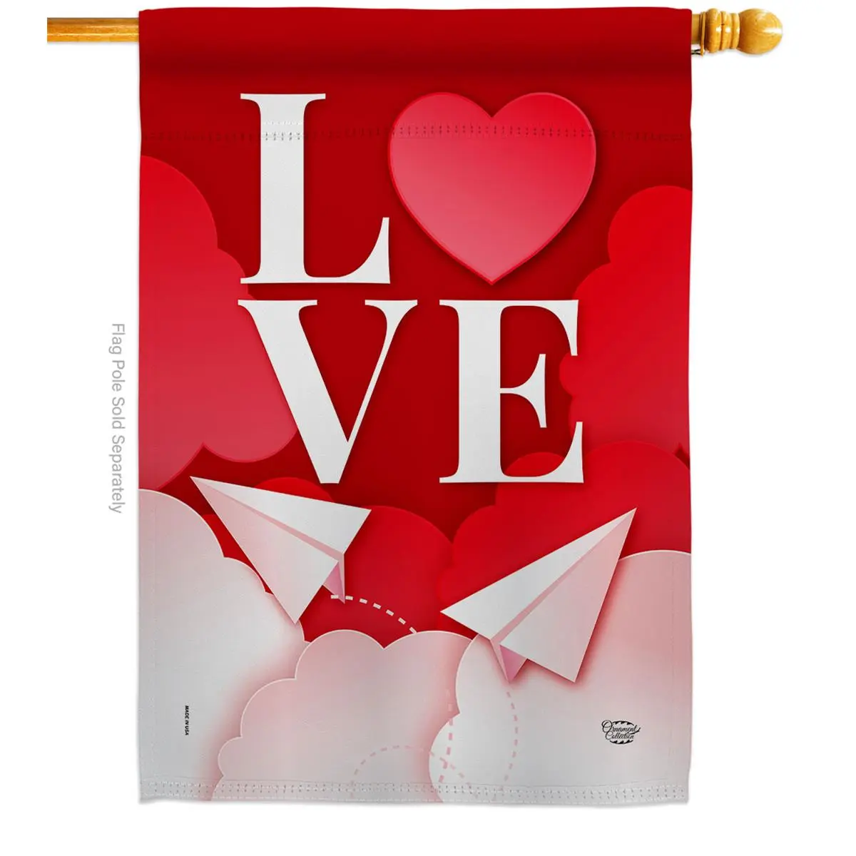 Love Plane Vertical House Flag (Ornament Collection H192411-BO), 28x40 in, 0.493 lbs Weatherproof Fade Resistant Paper Flag, Indoor-Outdoor Spring Valentines Double-Sided Garden Yard Decor Banner Gift