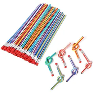 Flexible Bendy Pencil, 35 PCS Flexible Soft Pencil Colorful Stripe Soft Pencils with Eraser as Gift for Students or Children