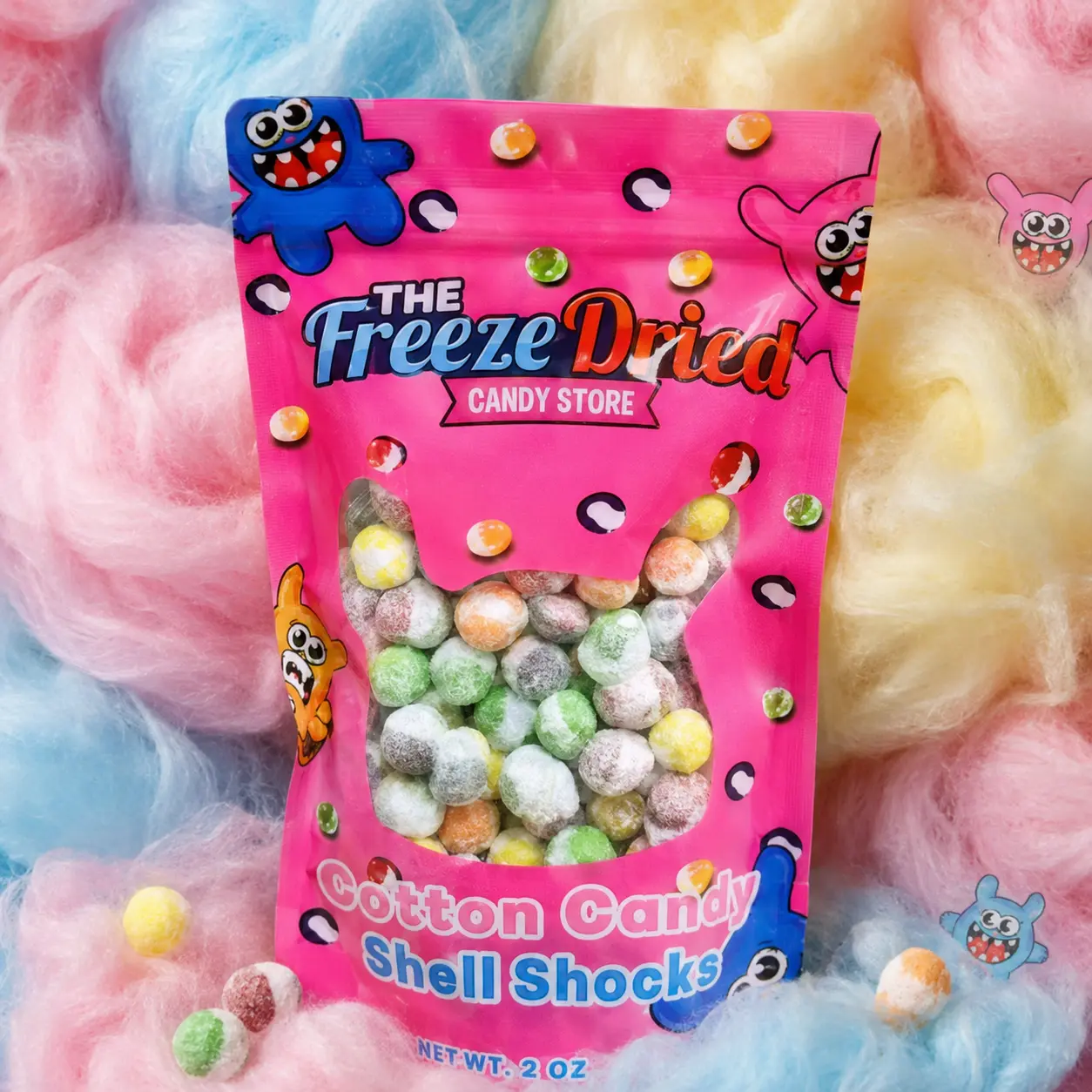 Freeze Dried Candy - Cotton Candy Shell Shocks  freezedried asmr  Rainbow Munch Snack