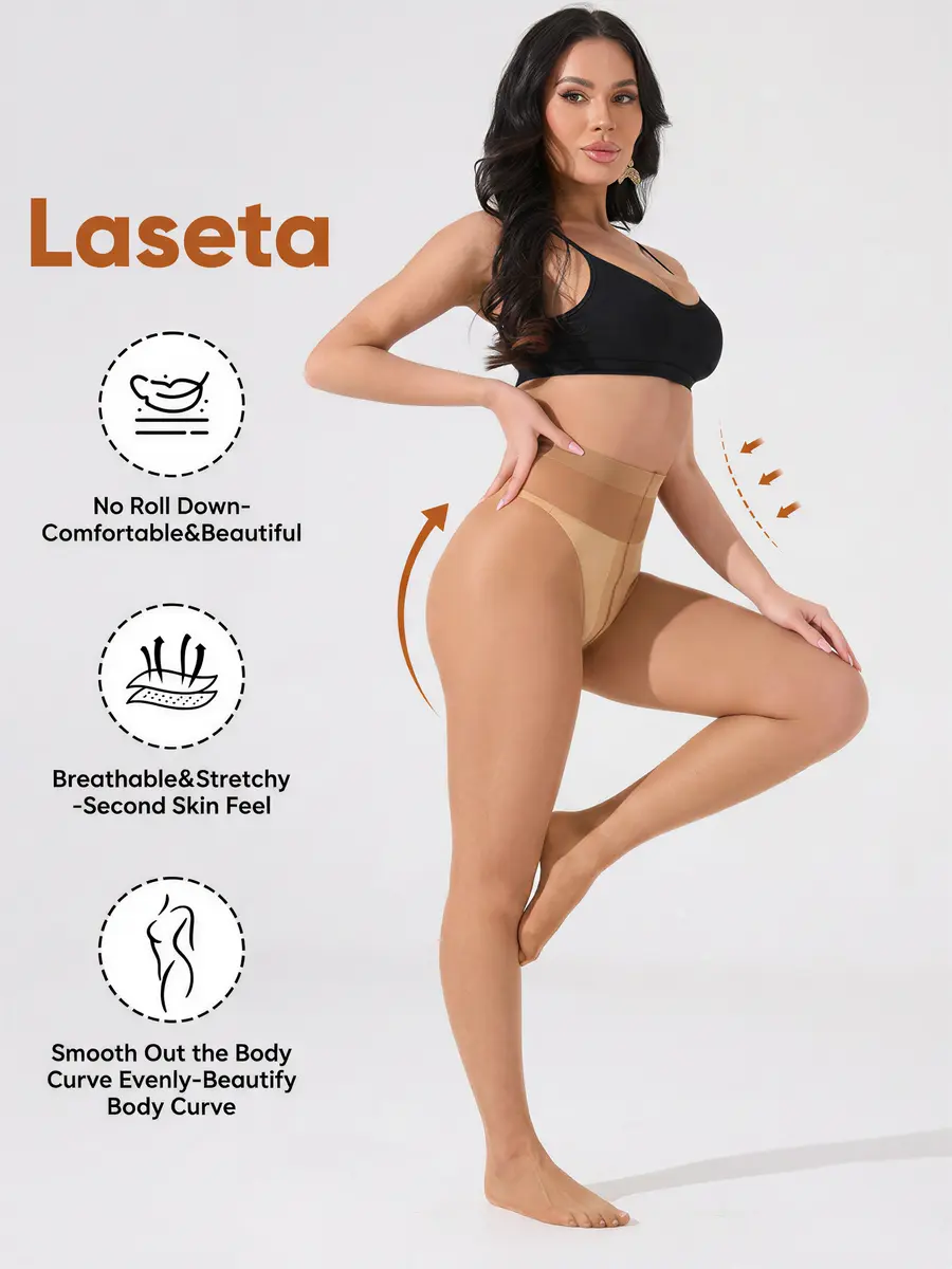Laseta Women's 2-Pair 20D Sheer Control Top Tights - Silky Yarn Fabric, Breathable, Run-Resistant, Ultra-Soft, High Waist T-Band Panty Hose, Elastic Lightweight, Casual Womenswear Stockings