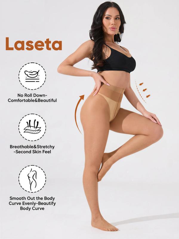 Laseta Women's 2-Pair 20D Sheer Control Top Tights - Silky Yarn Fabric, Breathable, Run-Resistant, Ultra-Soft, High Waist T-Band Panty Hose, Elastic Lightweight, Casual Womenswear Stockings, High Waisted Fit Traditional