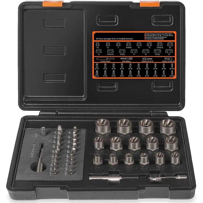 Damaged Screw Extractor Set, 39-Count Bolt Extractor Kit, Impact Bolt & Nut Remover Set for Damaged, Frozen, Rusted tool kit impact socket drive impact impact  socket Impact Lug Hardware