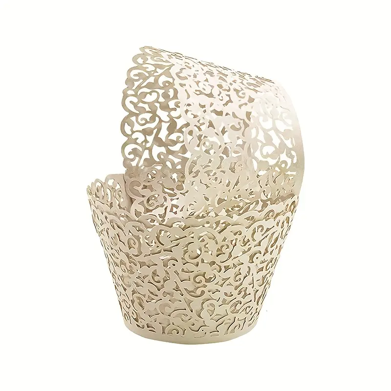 100pcs Cupcake Wrappers, Artistic Baking Cake Paper, Fine Filigree Small Vine Lace Laser-Cut Liners, Baking Cup Wraps, Muffin Box Trays for Wedding Parties and Birthday Decorations
