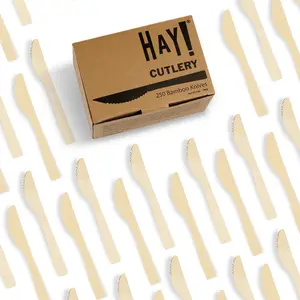 Compostable & Disposable Knives | Unwrapped Bamboo Cutlery By HAY! Straws | 1500 Pieces of wooden cutlery