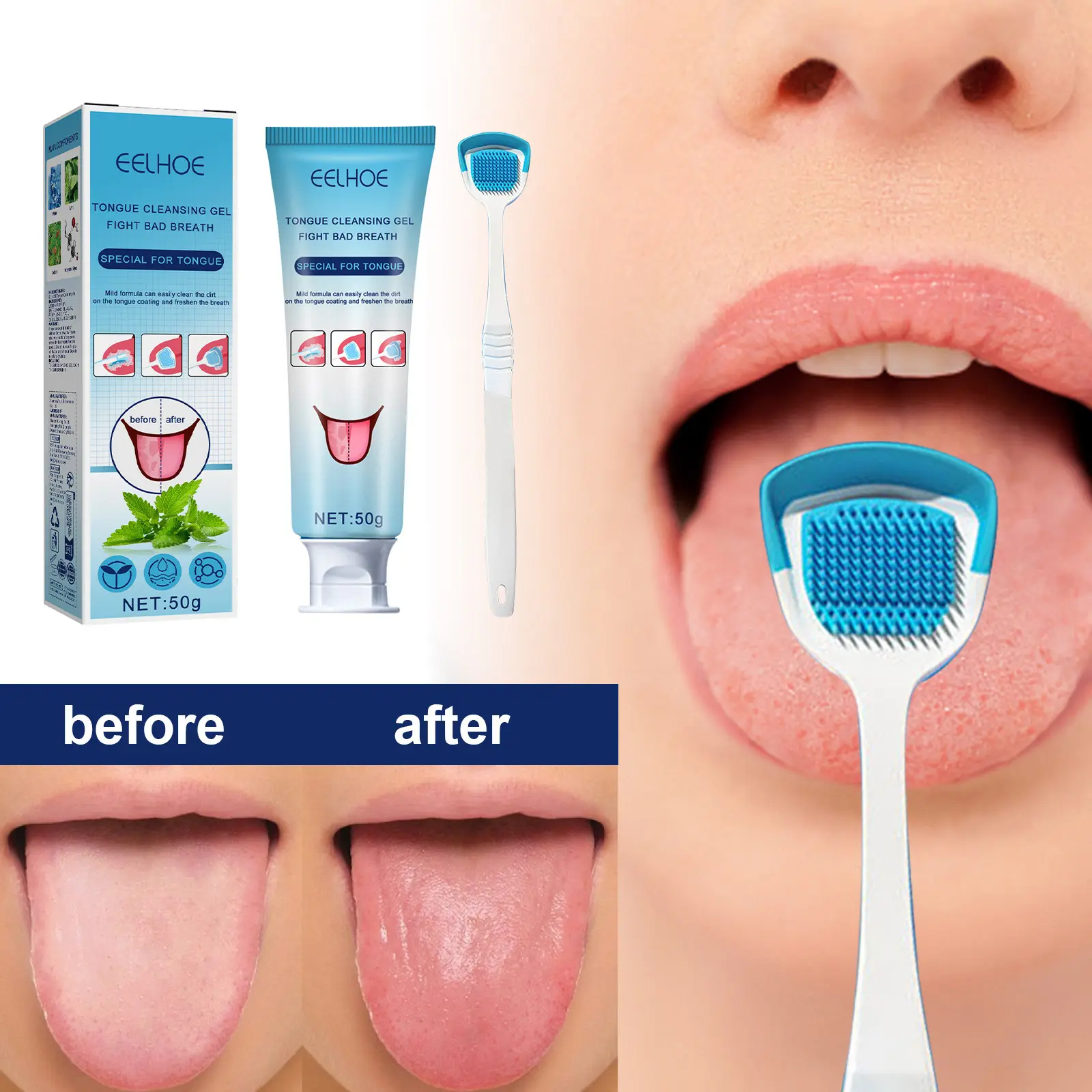 Tongue Cleaning Gel with Brush Tongue Cleaning Oral Care Clear