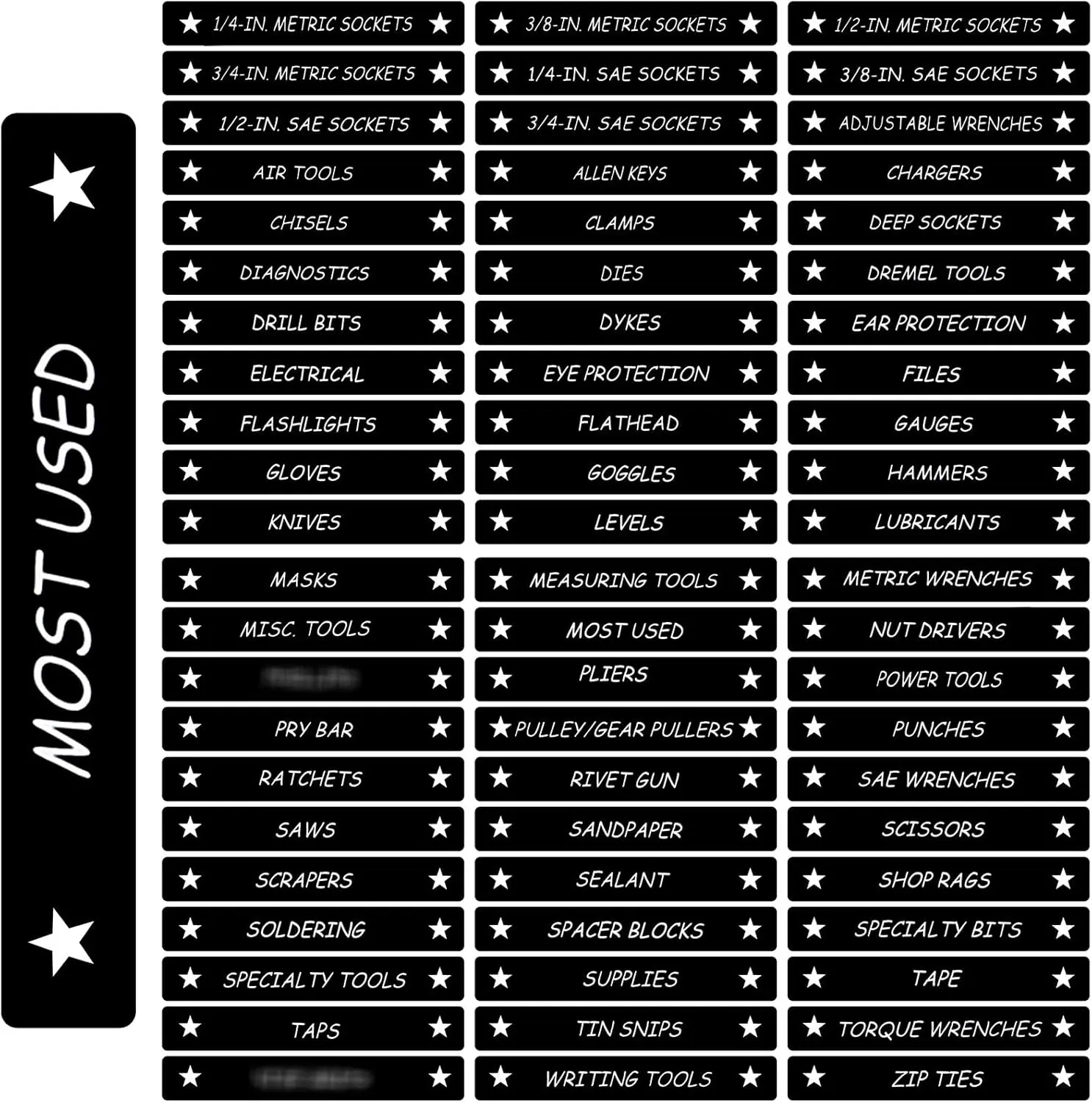 Toolbox Organization  Labels - 66 count Steel Tool Chest Drawer Labels (4.5x0.75) |, Quick & Easy Organizer | Fits All Brands, Cabinets & Tool Boxes(Black)