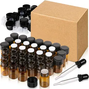 Oil Bottles for Essential Oils, 36 count 2 ml (5/8 Dram)  Glass Vials Bottles, with Orifice Reducers and Black Caps, with 2 Free Glass Transfer Eye Droppers