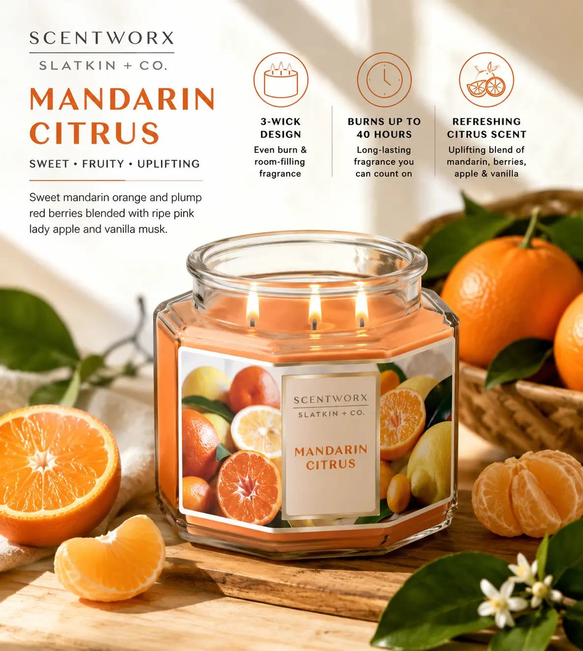 Scentworx 14.5 oz Mandarin Citrus 3-Wick Jar Candle