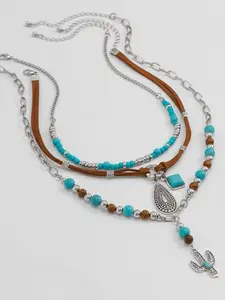 Boho Vintage Turquoise Texture Decor Layered Jewelry Set, Including Necklace & Bracelets & Earrings, Fashion Jewelry for Party, Daily Clothing Decor