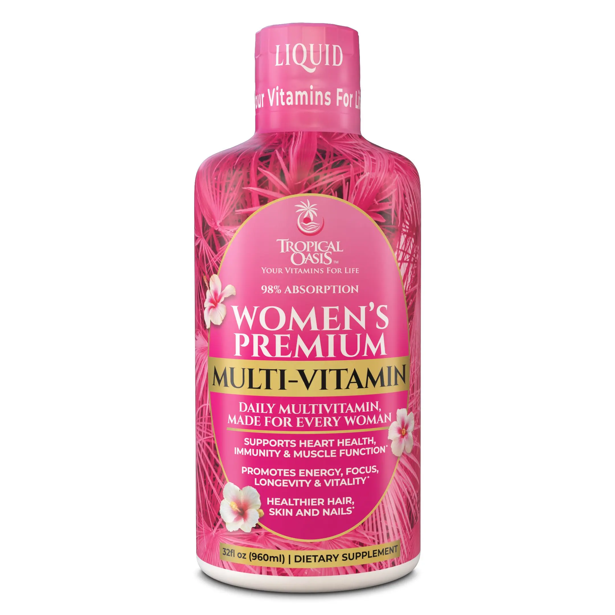 Tropical Oasis Women's Premium Liquid Multivitamin Superfood & Herbal Blend 32 fl oz Supports Heart Health Immunity Muscle Function - Skin And Nails