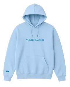 Roman Numeral Embroidered Matching Hoodie, Custom Anniversary Date, Couple Hoodies, Custom Initials With Heart on Sleeve Personalized Black Womenswear Clothing