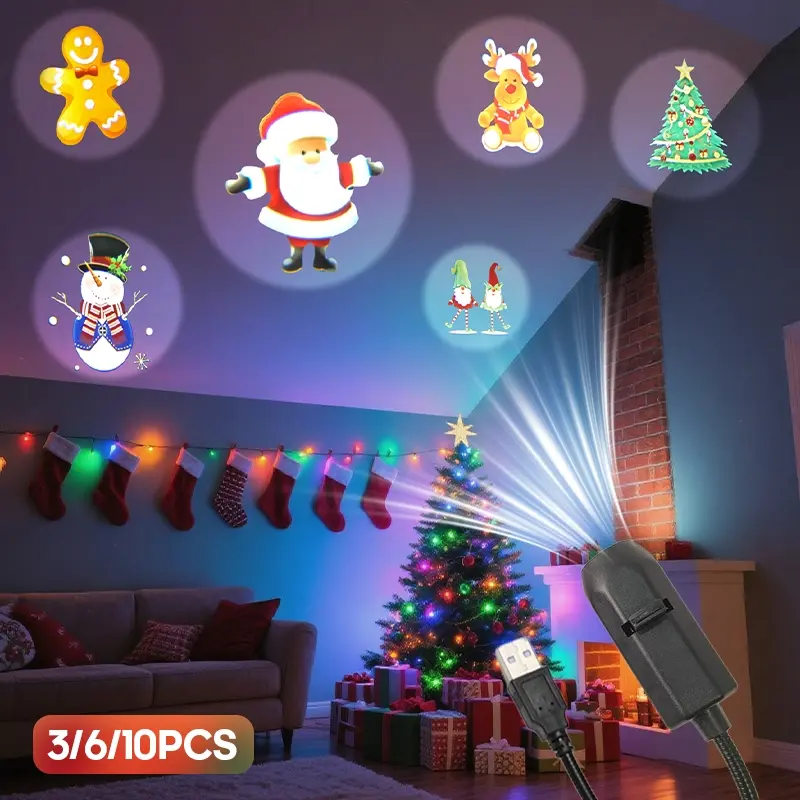 Christmas LED projection lamp, with Christmas tree, reindeer, snowman, Santa Claus patterns, USB Powered, suitable for suitable for creating room and bedroom atmosphere, room wall and ceiling and Christmas, Led Lighted