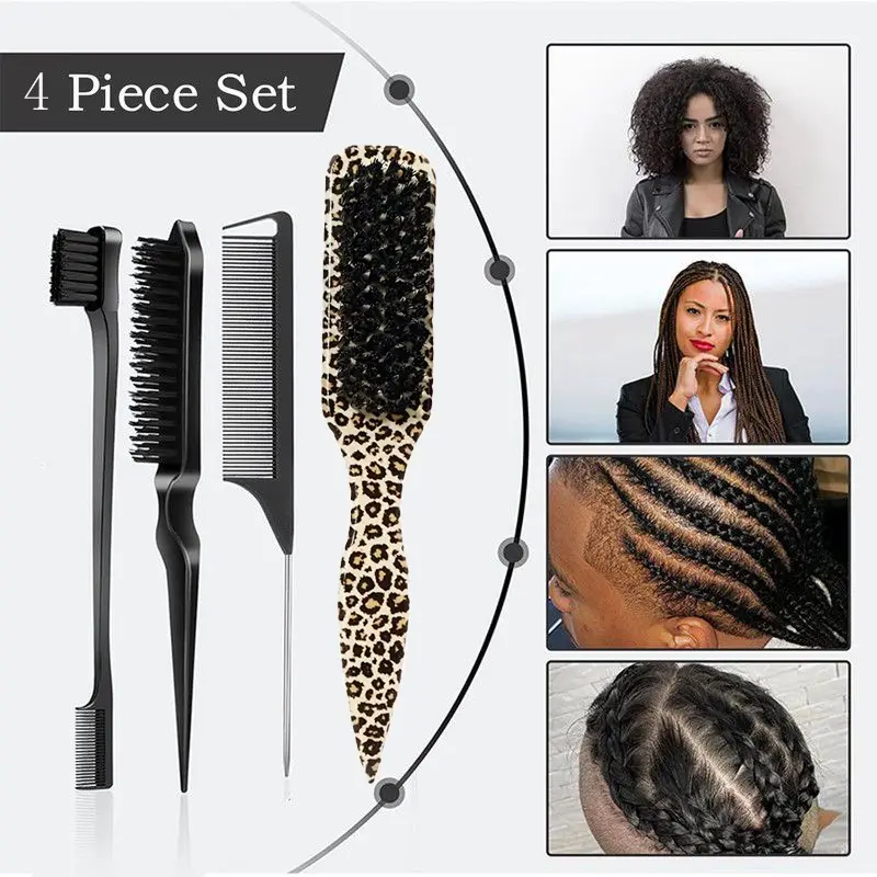 Slick Back Hair Brush, Rat Tail Comb, Edge Bristle Brush, Texture Comb, Hair Styling Combs, Hair Accessories for Girls, Hair Tools, Kids Sleek Ponytail/Bun, Edge Control and Smoothing Baby Hair and Flyaways, Styling Brush For Thick/Thin Hair