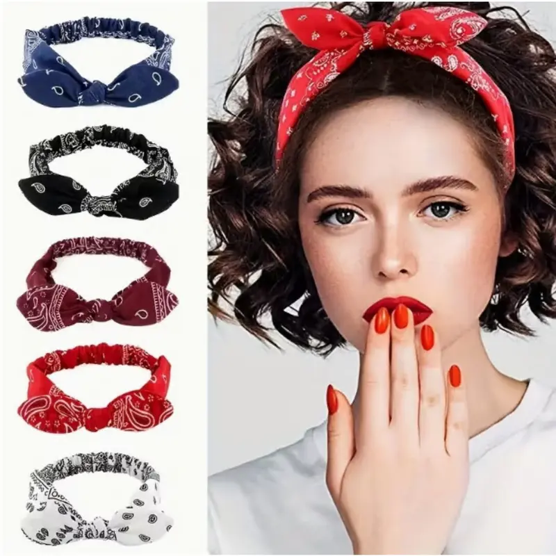 6-Pack Adjustable Knot Bandana Headbands for Women - Bohemian Paisley & Tie-Dye Print Headwraps, Soft Elastic Hair Accessories for Everyday Casual & Festive Outfits, Head Bands Hair Accessories