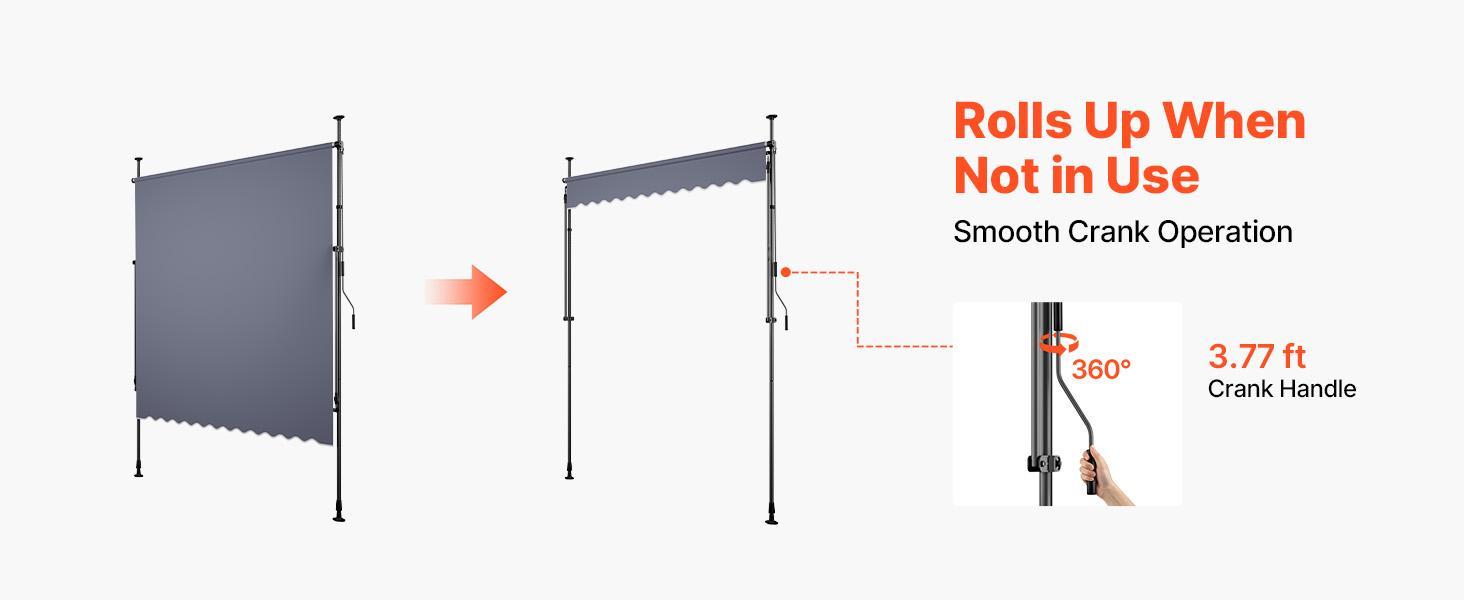 VEVOR Sturdy Manual Retractable Awning, 78" Polyester Parasol Canopy Sun Protection Shelter, Height-Adjustable with Crank Handle for Backyard, Garden - Canopies & Shade Retractable Roof Parasol#BackToSchool