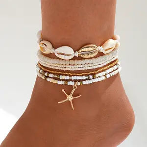 Shell Anklet Set for Women Adjustable Boho Beaded Puka Shell Anklets Starfish Sea Turtle Seashell Ankle Bracelets Summer Beach Anklets Hawaiian Foot Jewelry Accessories