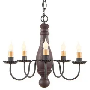 5 Arm WOOD & METAL CHANDELIER Petite Candelabra in 6 Distressed Finishes USA