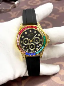 Luxurious Rhinestone Watch with Multi-Function, Round Analog Face, Quartz Movement, Alloy Case, Buckle Closure, Perfect for Parties and Daily Wear