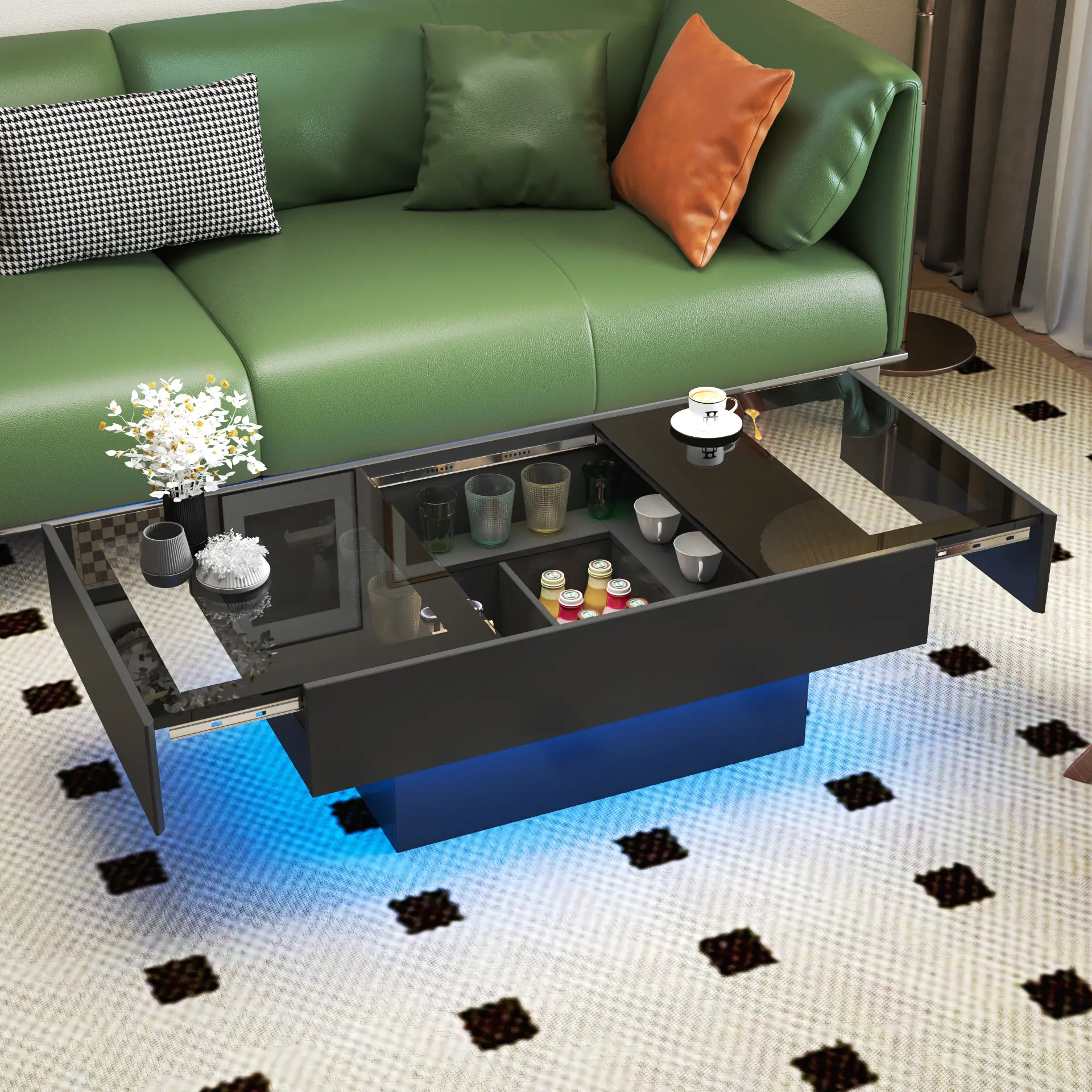 39.37" Extendable Coffee Table, Coffee Table with Hidden Storage Compartment, Modern Wood Cocktails Bar for Home Living Room Reception Room Office, Black