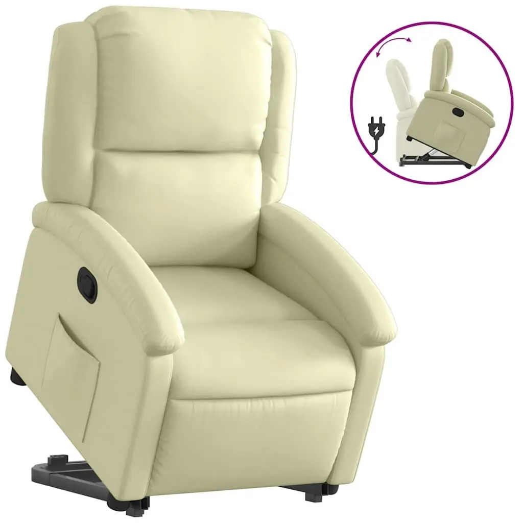 vidaXL Stand up Recliner Chair, Power Lift Reclining Armchair, Wingback Recliner for Home Theater, Modern Style, Cream Real Leather 3205938
