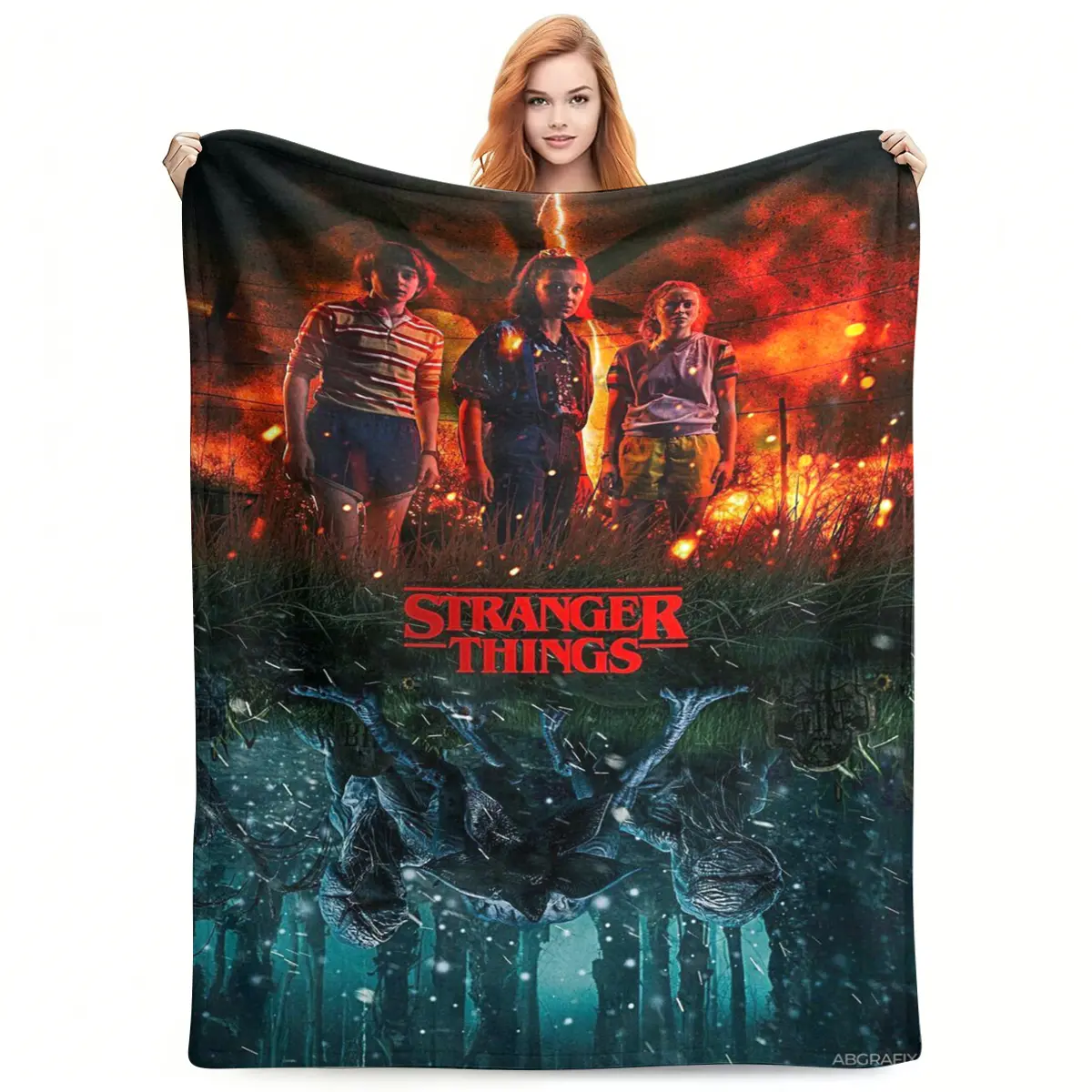 Stranger Things Inspired Blanket with Iconic Characters & Upside