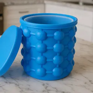 The Mistify Ice Maker 2-in-1 Silicone Cube Maker & Portable Storage Bucket Easy Fill Quick Release Space Saving Stackable Design Blue