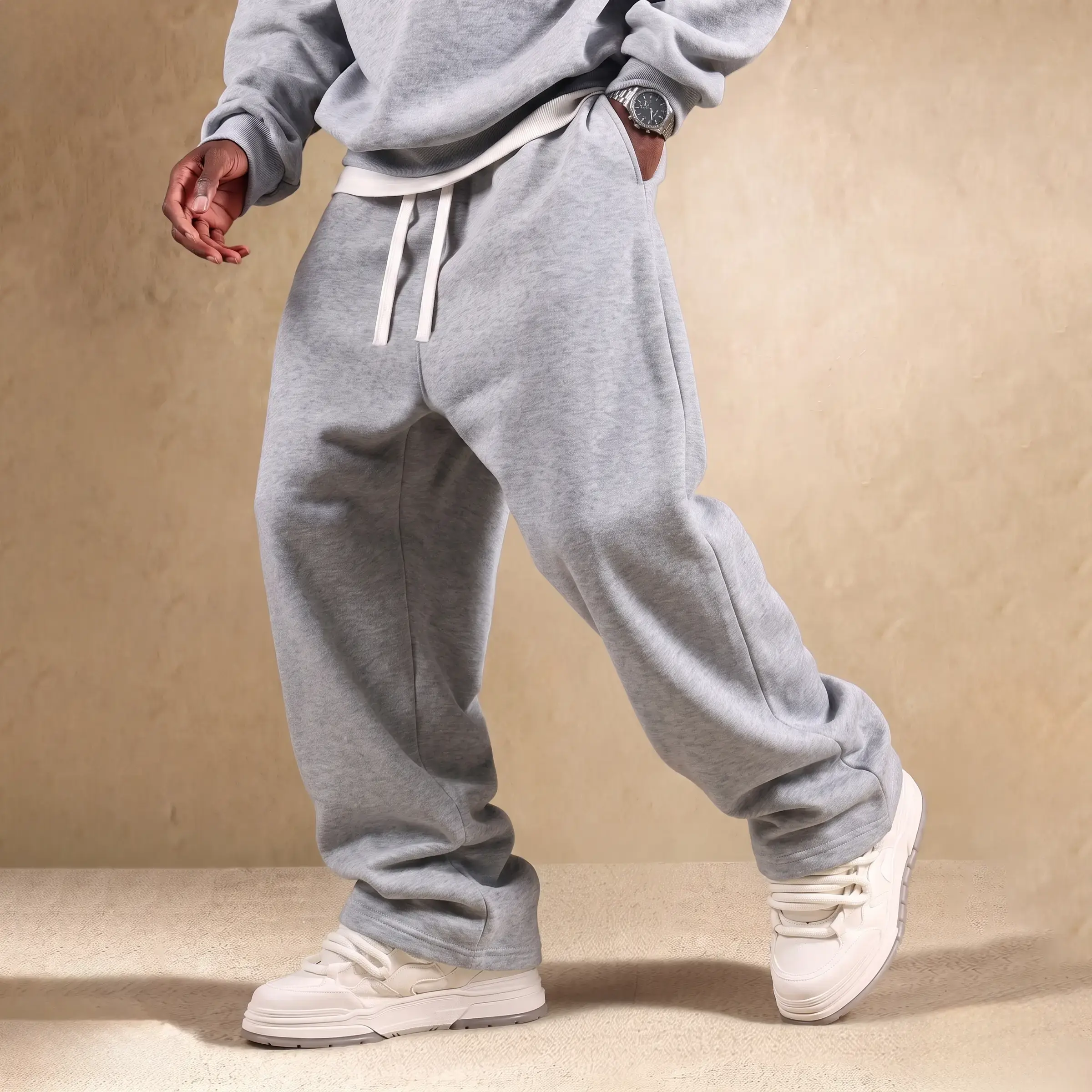 Newly upgraded fabric Men's athletic pants, beige wide-leg loose fit sweatpants with drawstring waist, ultra-soft men's apparel suitable for running and fitness, fashionable activewear/clothing, sports casual workout pants, loose jogging pants,