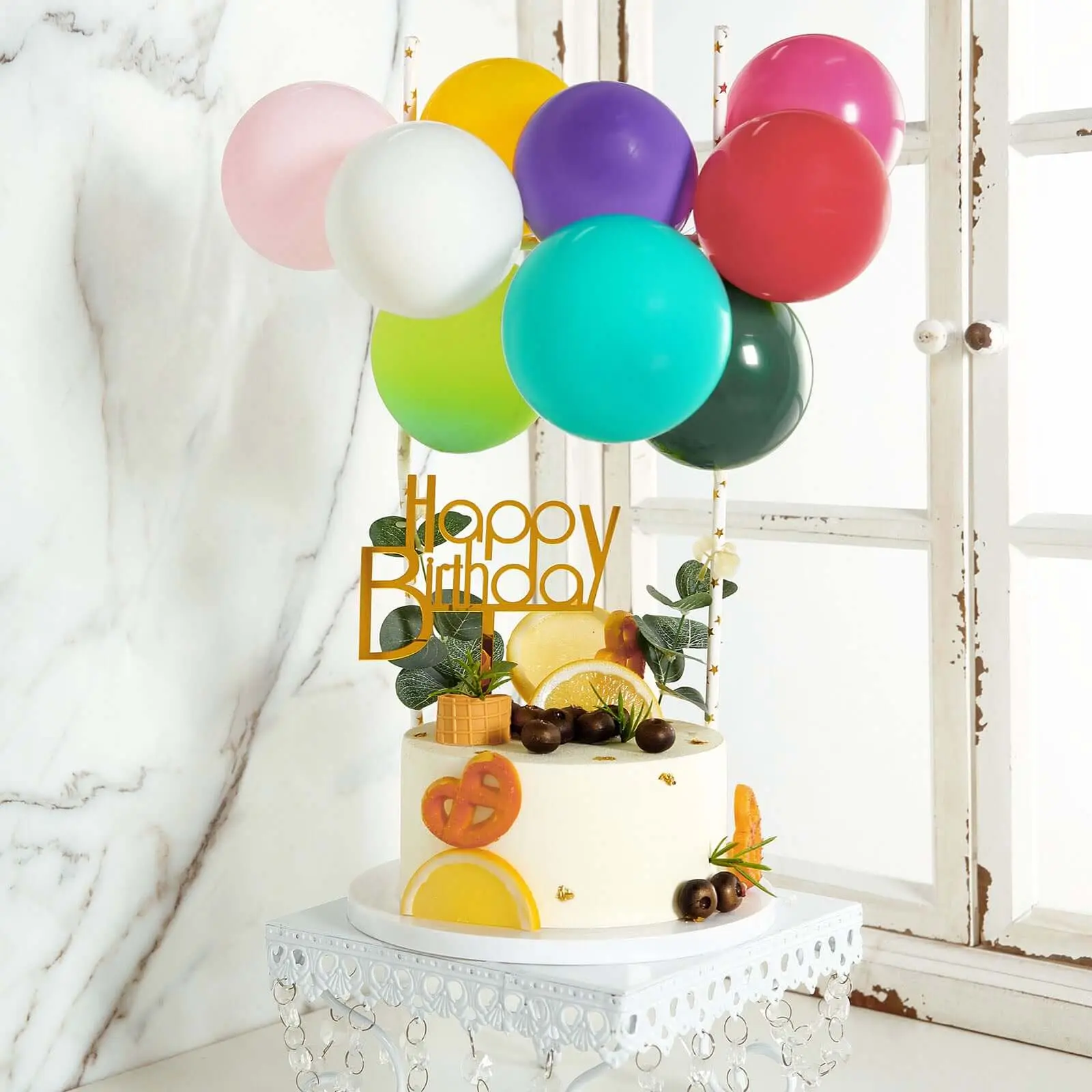 11 Pcs Assortment Decorative Balloon Cake Toppers - Whimsical Clustered Mini Garland Inserts, DIY Cake Decorating Supplies for Birthday Party Decor
