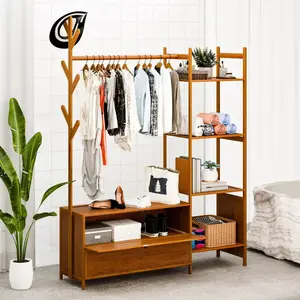 Simple Assembly Bamboo Wardrobe Standing Wardrobes Modern Household Storage Cabinets Bedroom Furniture Wardrobe Garment Rack