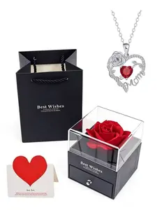 Mother's Day Gift Set, Elegant Mom Rose Necklace with Heart Pendant, Floral Jewelry Box, Perfect Present for Mom, Express Love and Appreciation