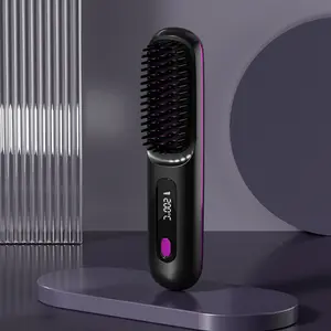Cordless Negative Ion Hair Straightener Brush, Portable 2 in 1 Straightening & Curling Hot Comb for Travel